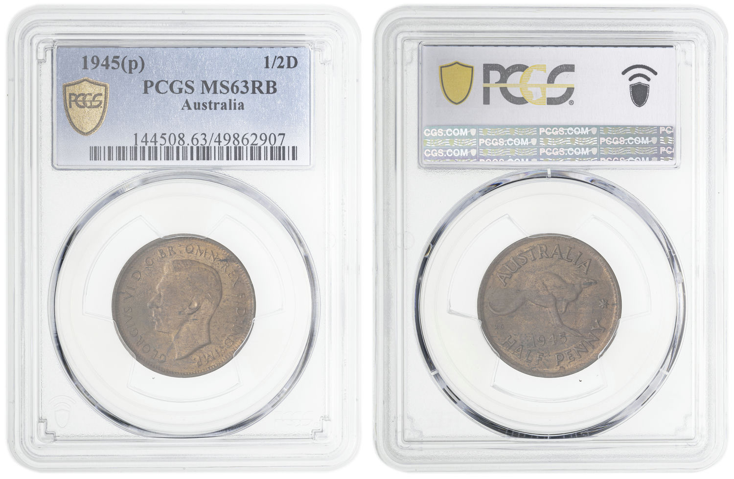 George VI, Halfpenny, 1945, PCGS MS63RB