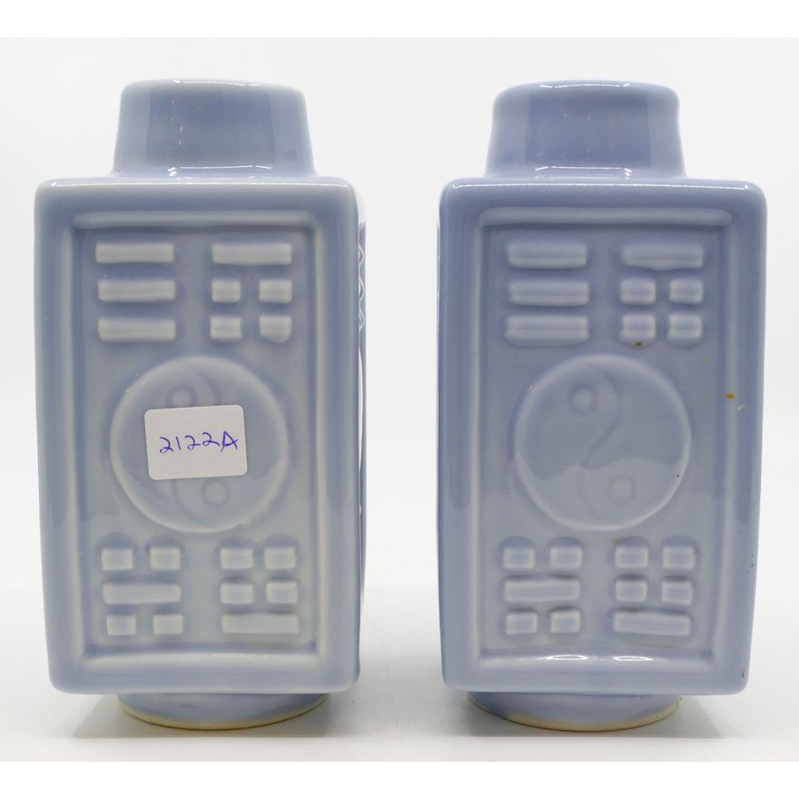 Pair Chinese Clair de Lune Cong Bagua Vases 6''