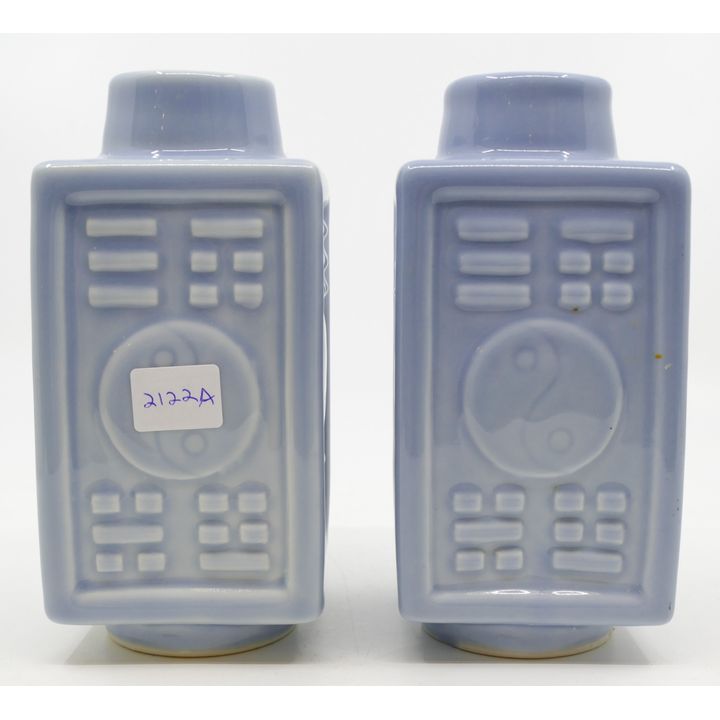 Pair Chinese Clair de Lune Cong Bagua Vases 6''