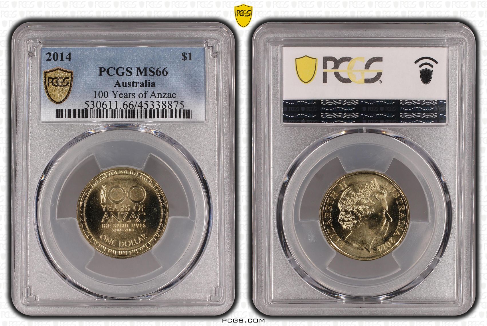 100 Years of Anzac, One Dollar, 2014, PCGS MS66