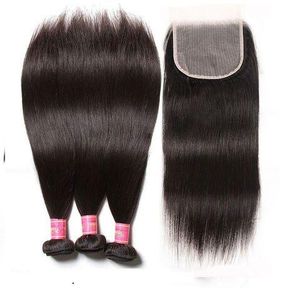 Brazilian Virgin Hair 30 inches 3 bundles + 4x4 Closure and free tail comb|
