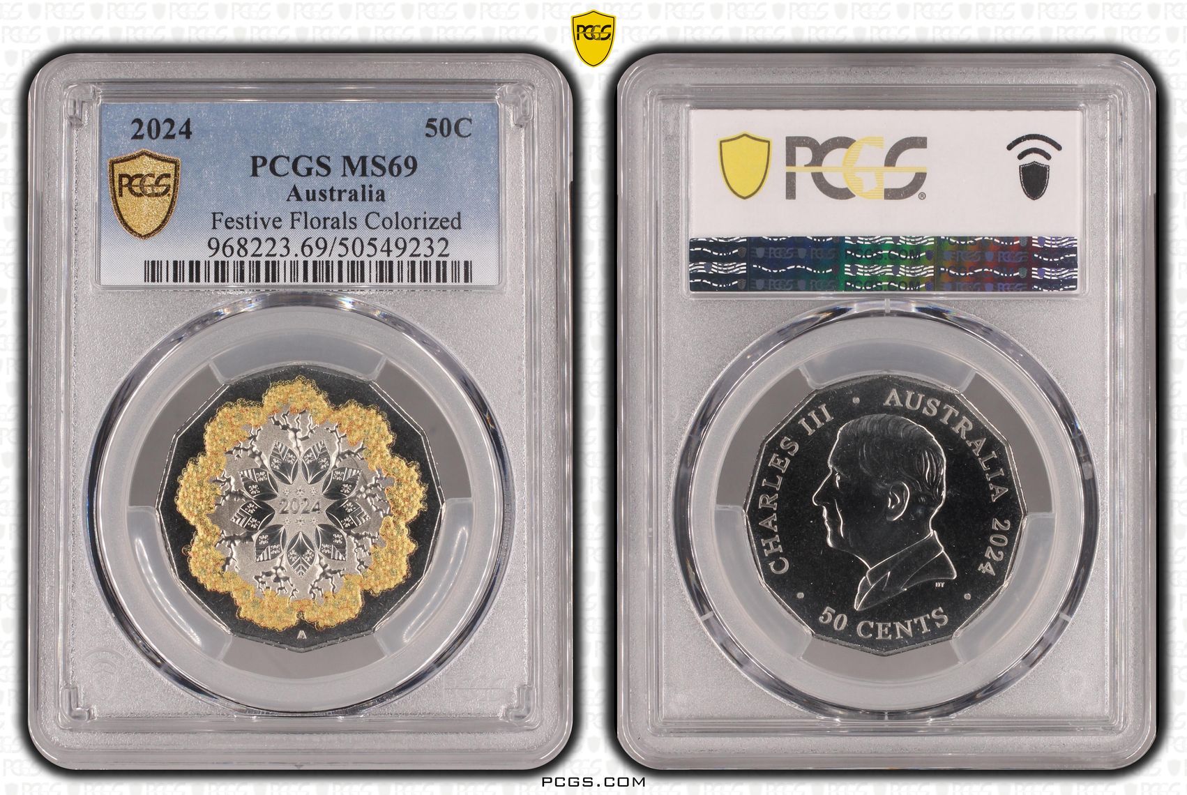 Festive Florals Colorized, Fifty Cent, 2024, PCGS MS69