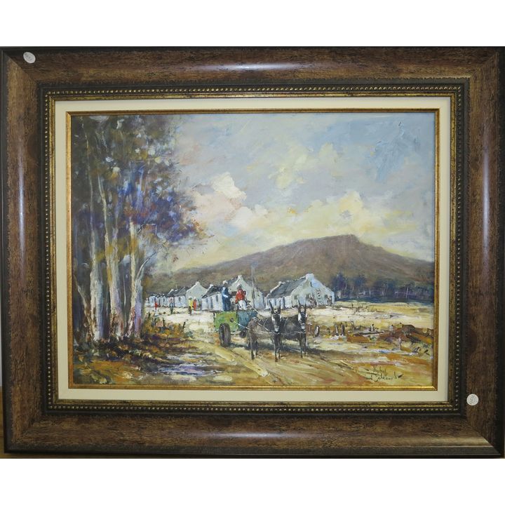 KOBUS VAN SCHALKWYK - OIL ON BOARD - DONKEY CART