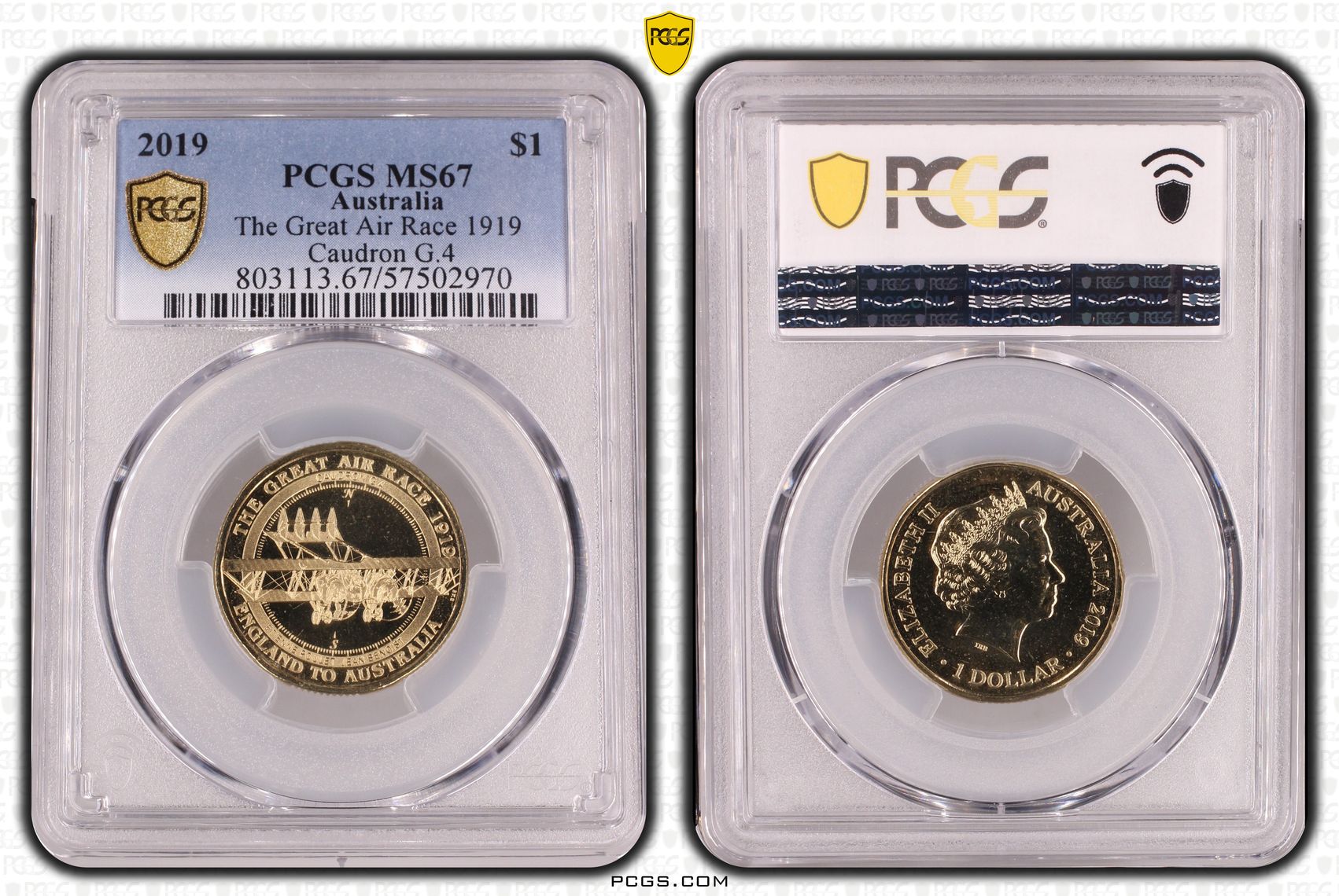 The Great Air Race 1919 Caudron G.4, One Dollar, 2019, PCGS MS67