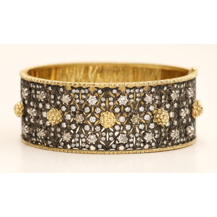 Italian 18k Diamond Pierced Rosette Cuff Bracelet