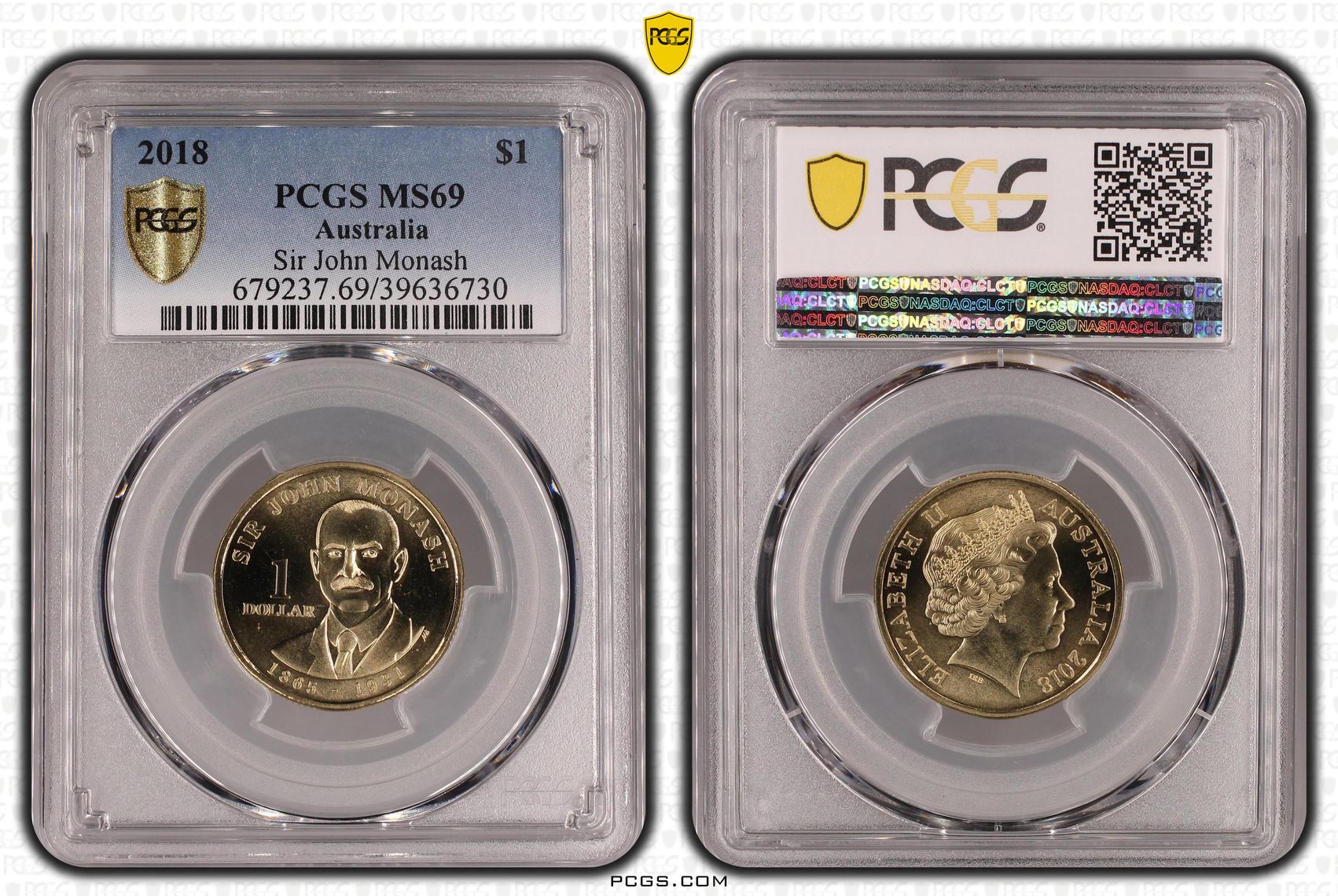 Sir John Monash, One Dollar, 2018, PCGS MS69