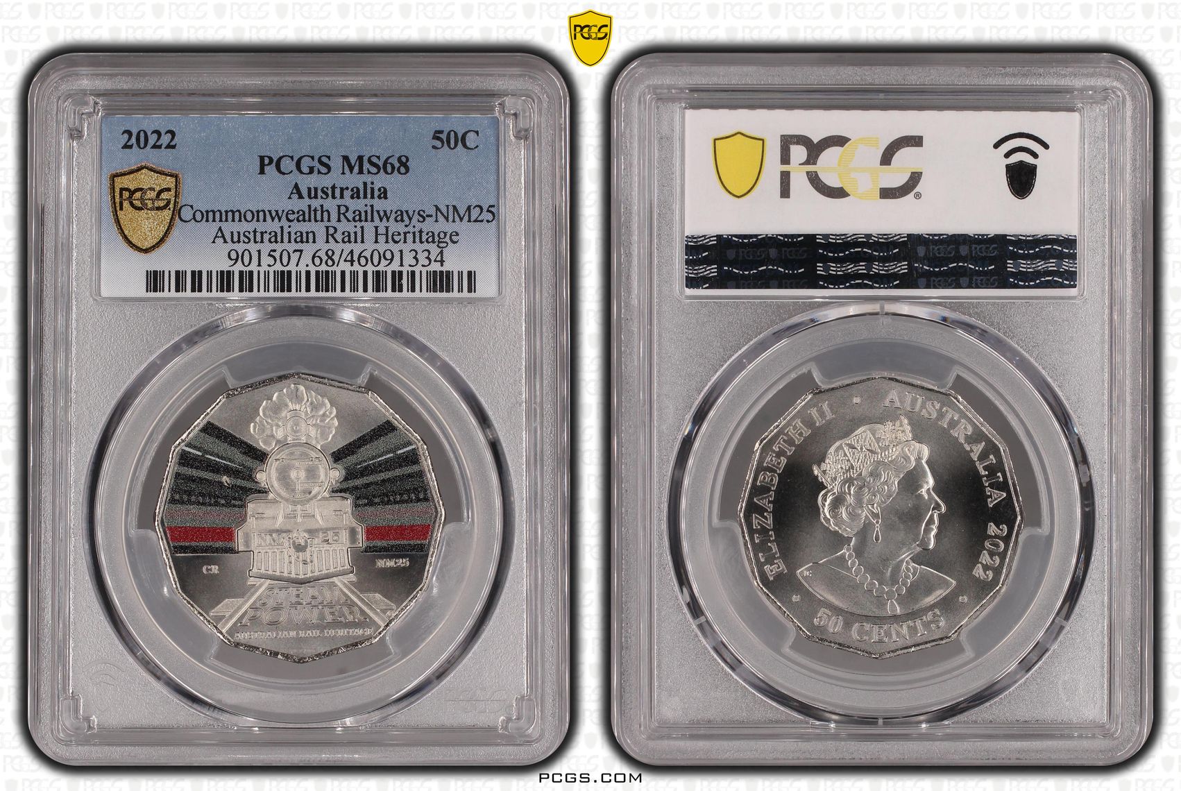 375 · Commonwealth Railways-NM25 Australian Rail Heritage, Fifty Cent, 2022, PCGS MS68