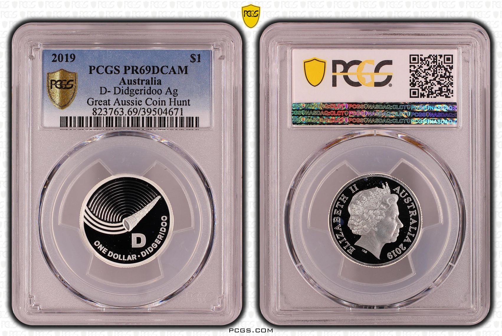 D- Didgeridoo Ag Great Aussie Coin Hunt, POP 3/0, One Dollar, 2019, PCGS PR69DCAM