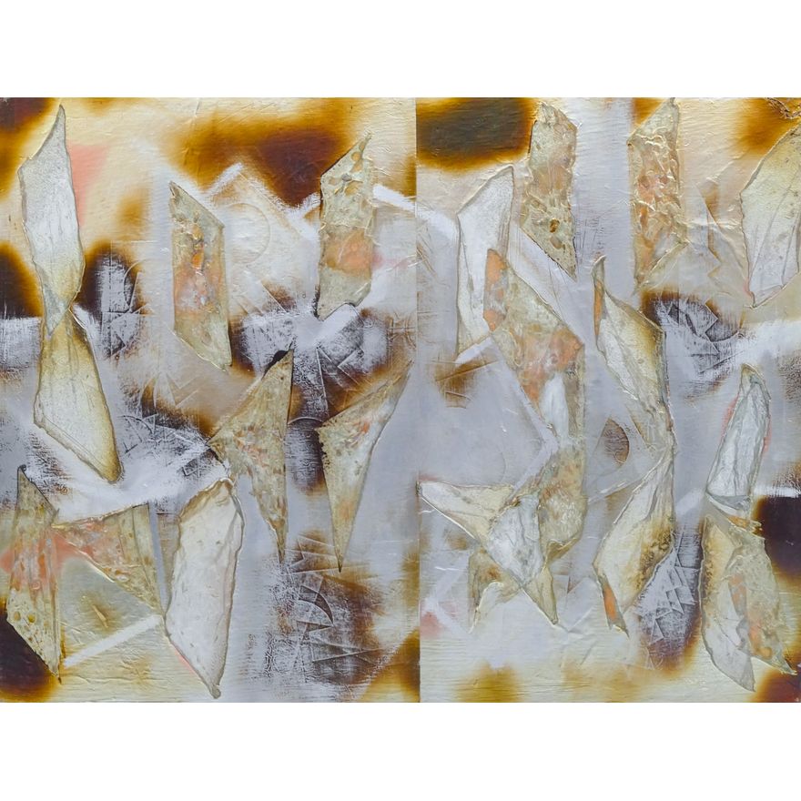 Jonier Marin (French) Silver Leaf Abstraction Collage on Board 24''x32''
