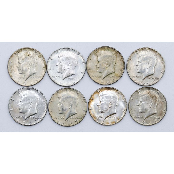 Box 8pc US Kennedy 40% Silver Half Dollars