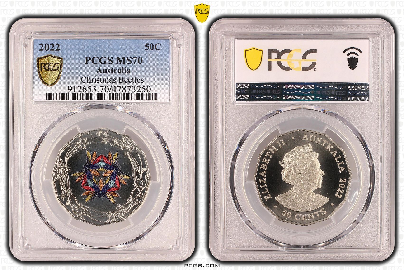 414 · Christmas Beetles Colorized, Fifty Cent, 2022, PCGS MS70