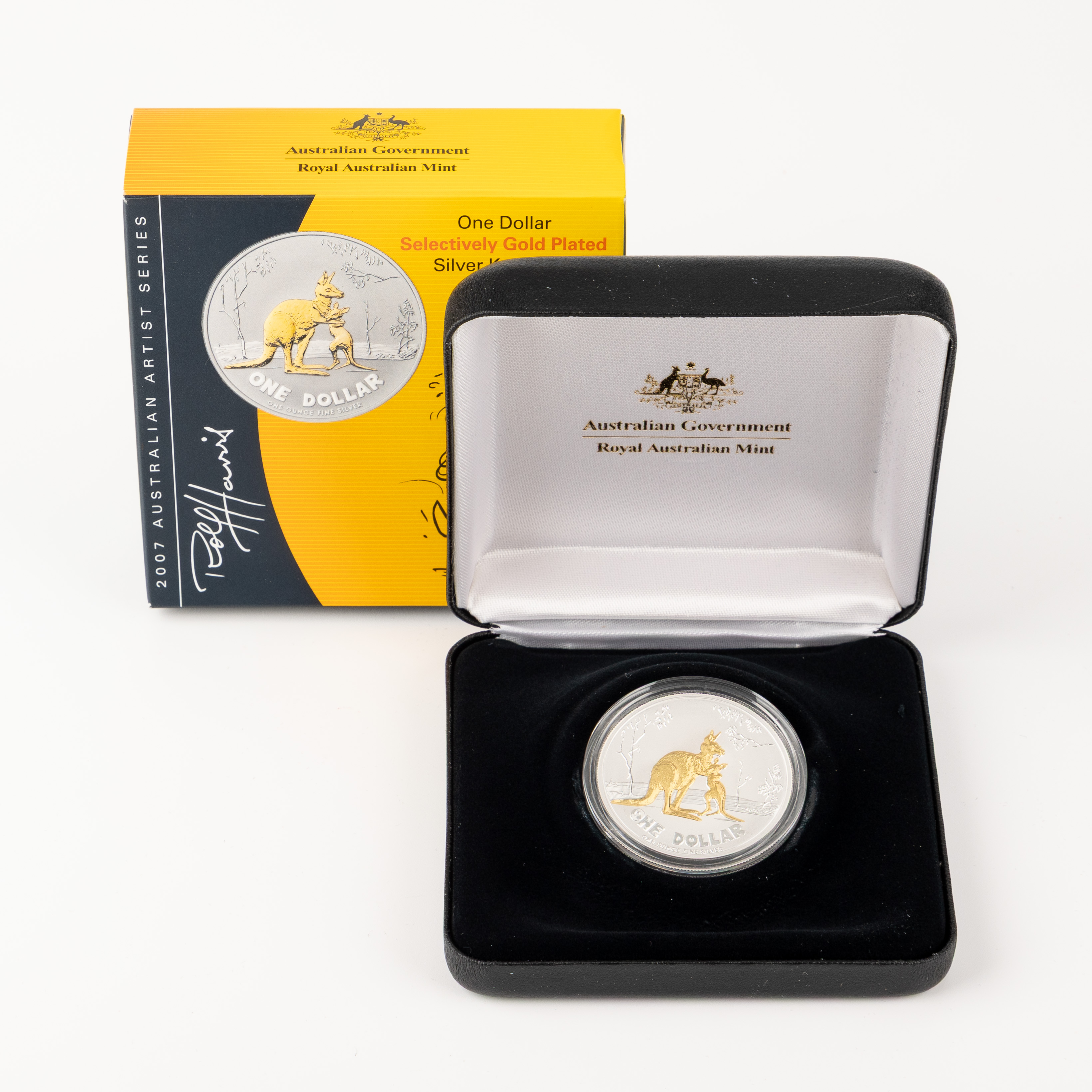 Selectively Gold Plated 1oz Silver Proof Kangaroo, One Dollar, 2007