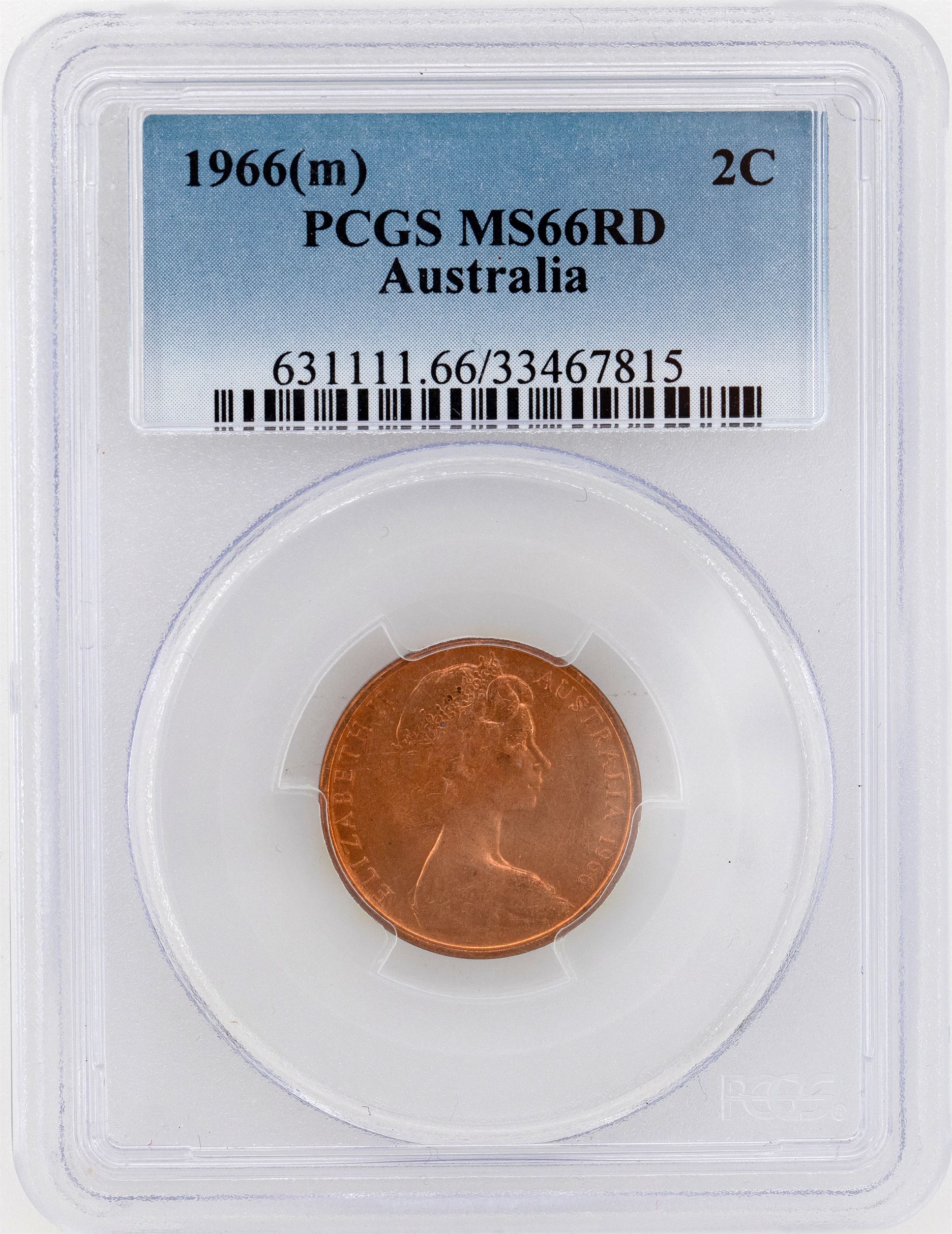 1966(m) Australia Two Cent, 2c PCGS - MS66RD POP 17/0 -815