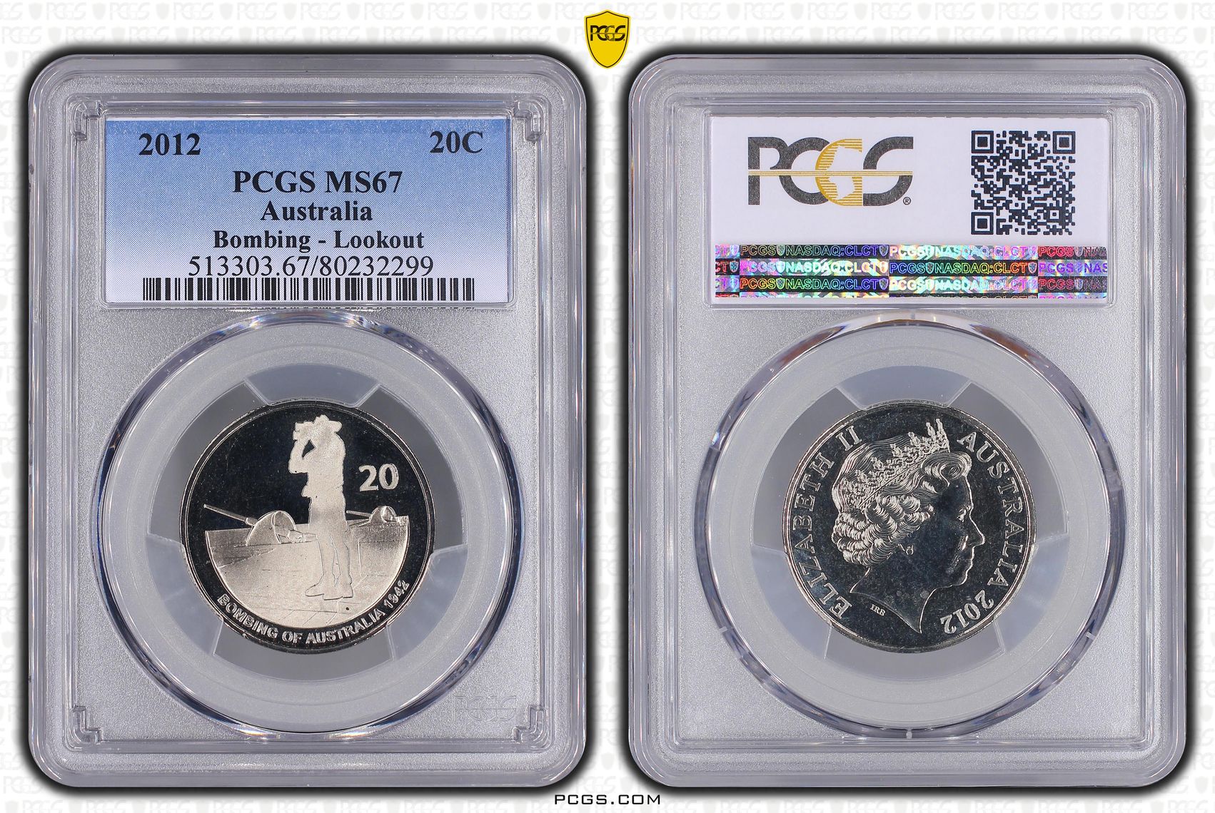 Bombing - Lookout, Twenty Cent, 2012, PCGS MS67