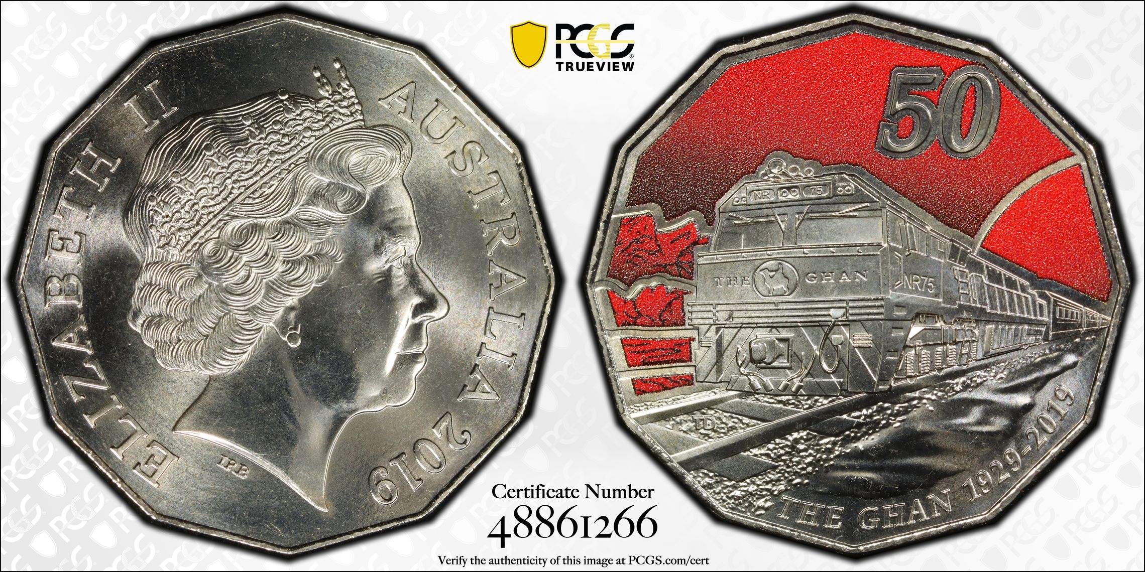 396 · 90 Ann. of Ghan Colorized, Fifty Cent, 2019, PCGS MS68