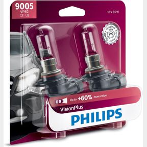 PHILIPS 9005 VISIONPLUS UPGRADE HEADLIGHT BULB WITH UP TO 60% MORE VISION, 2 PACK