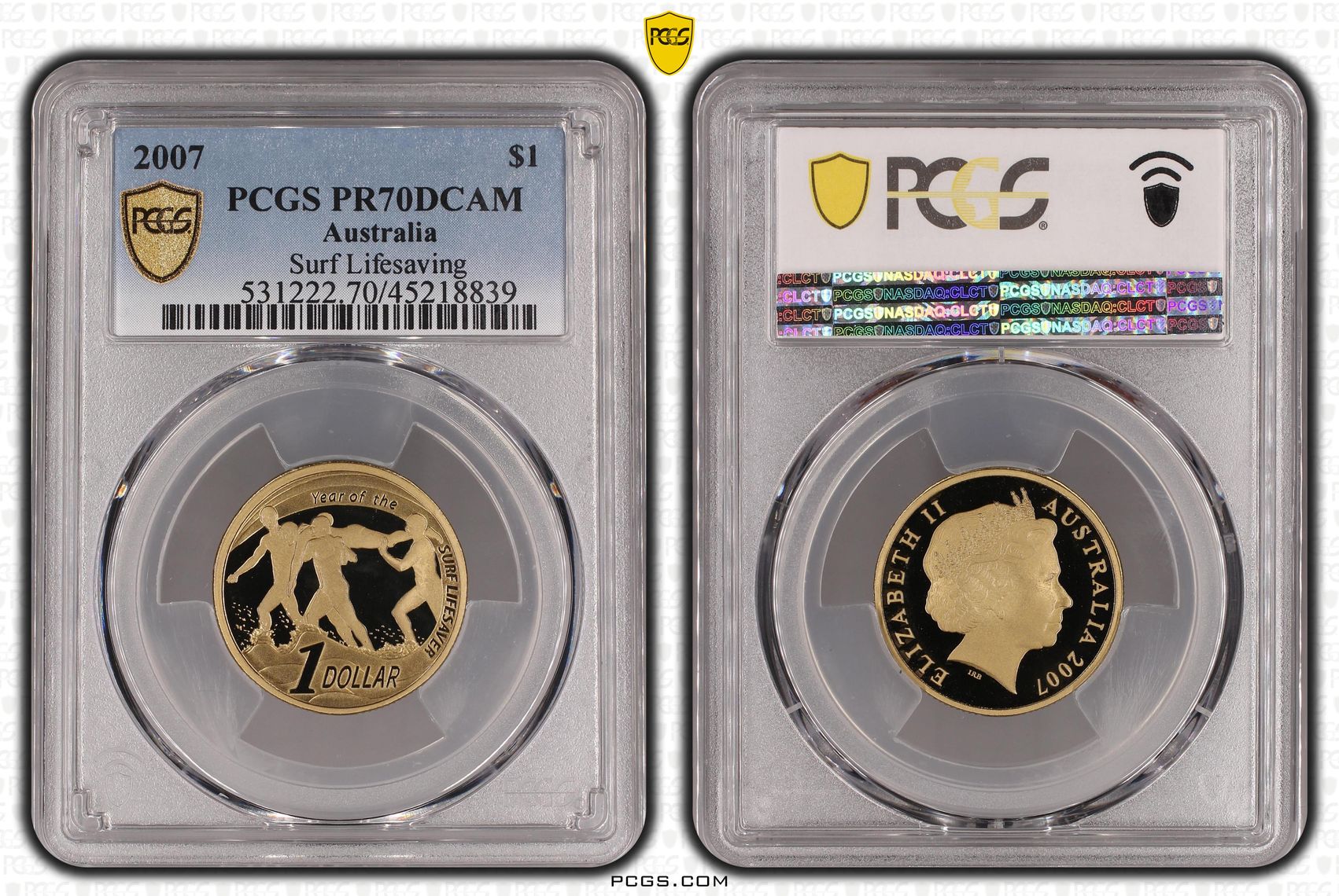 2007 Australia One Dollar, $1 Proof Surf Lifesaving PCGS - PR70DCAM POP 3/0 -839