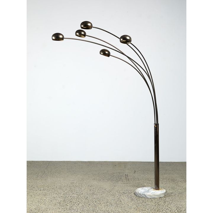 A 1960s Space Age five-branch standard lamp - arc design in chrome on marble base