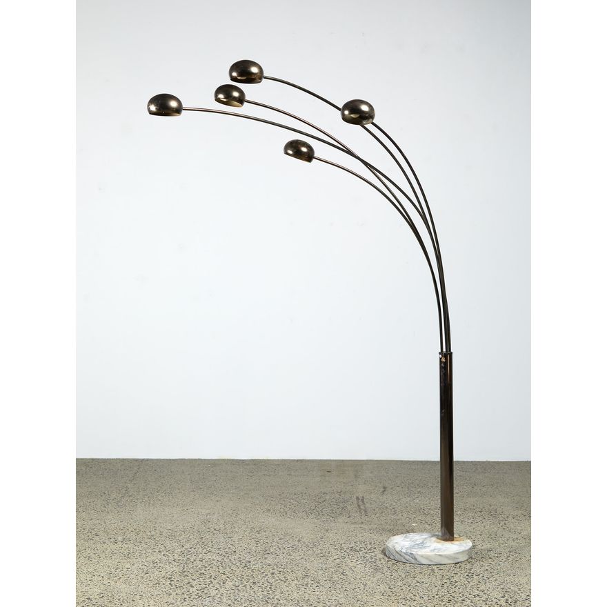 A 1960s Space Age five-branch standard lamp - arc design in chrome on marble base