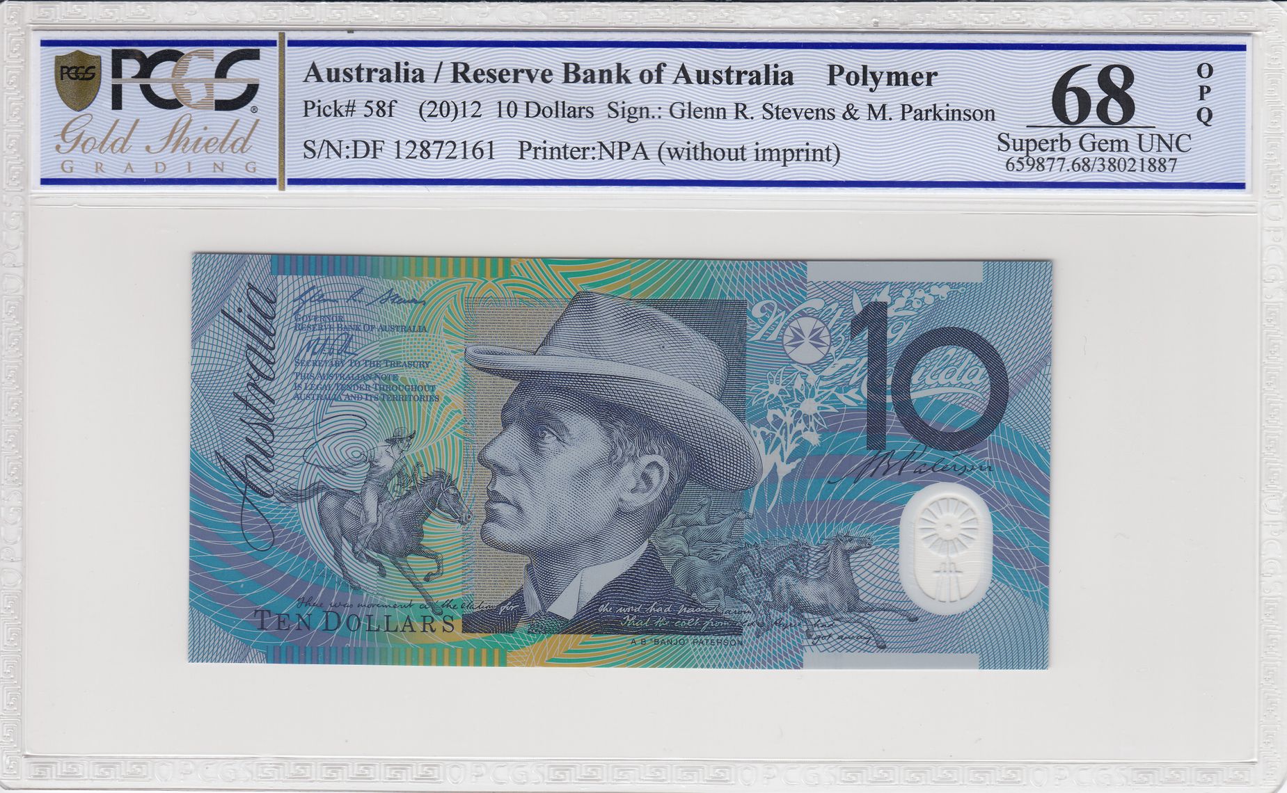 Stevens/ Parkinson, Ten Dollar, 2012, PCGS Superb Gem UNC 68 PPQ