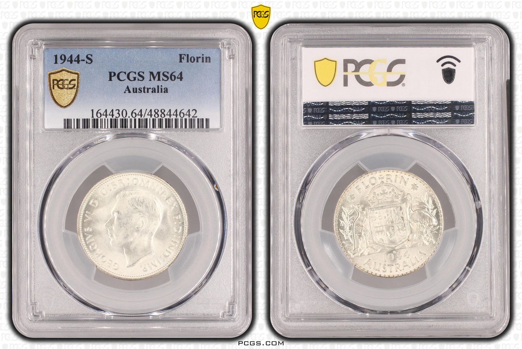 George VI, Florin, 1944-S, PCGS MS64