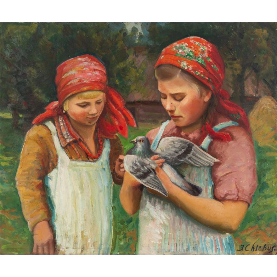 Józef Chlebus | Dziewczynki z gołabkiem