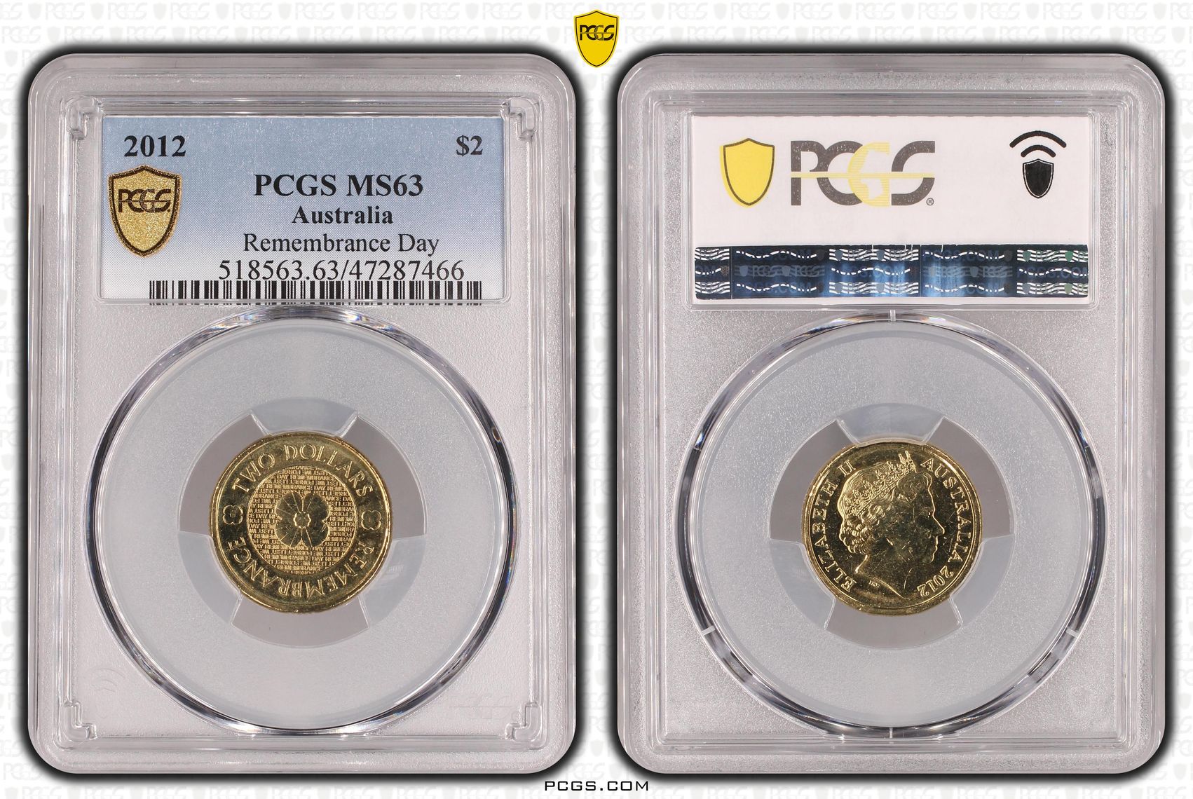 Elizabeth II, Remembrance Day, Two Dollar, 2012, PCGS MS63