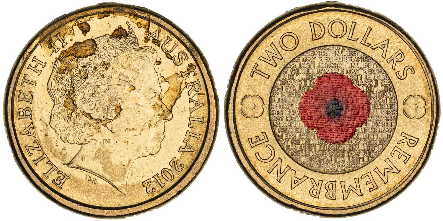 Elizabeth II, Remembrance Day Red Poppy, Two Dollars, 2012, aUNC