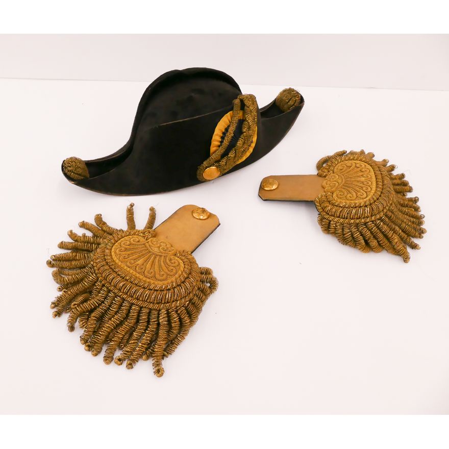 19th Century Swedish Bicorn Hat and Epaulettes