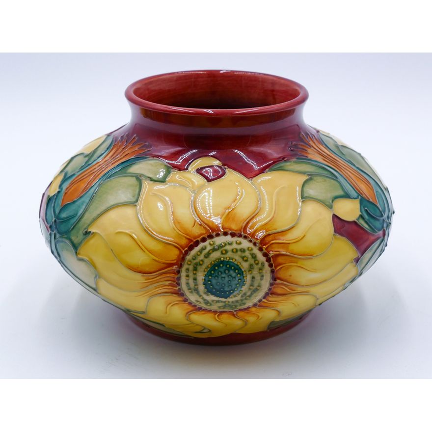 Moorcroft Inca Sunflower Pottery Squat Vase 4.5''x7.5''