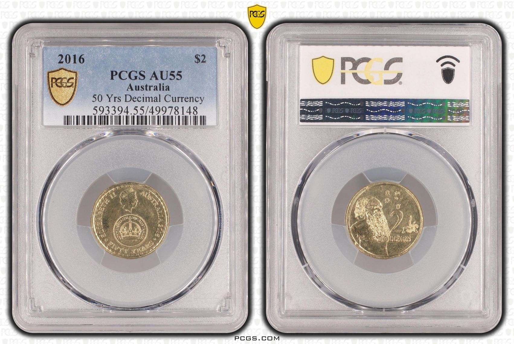 50 Yrs Decimal Currency , Two Dollar, 2016, PCGS AU55