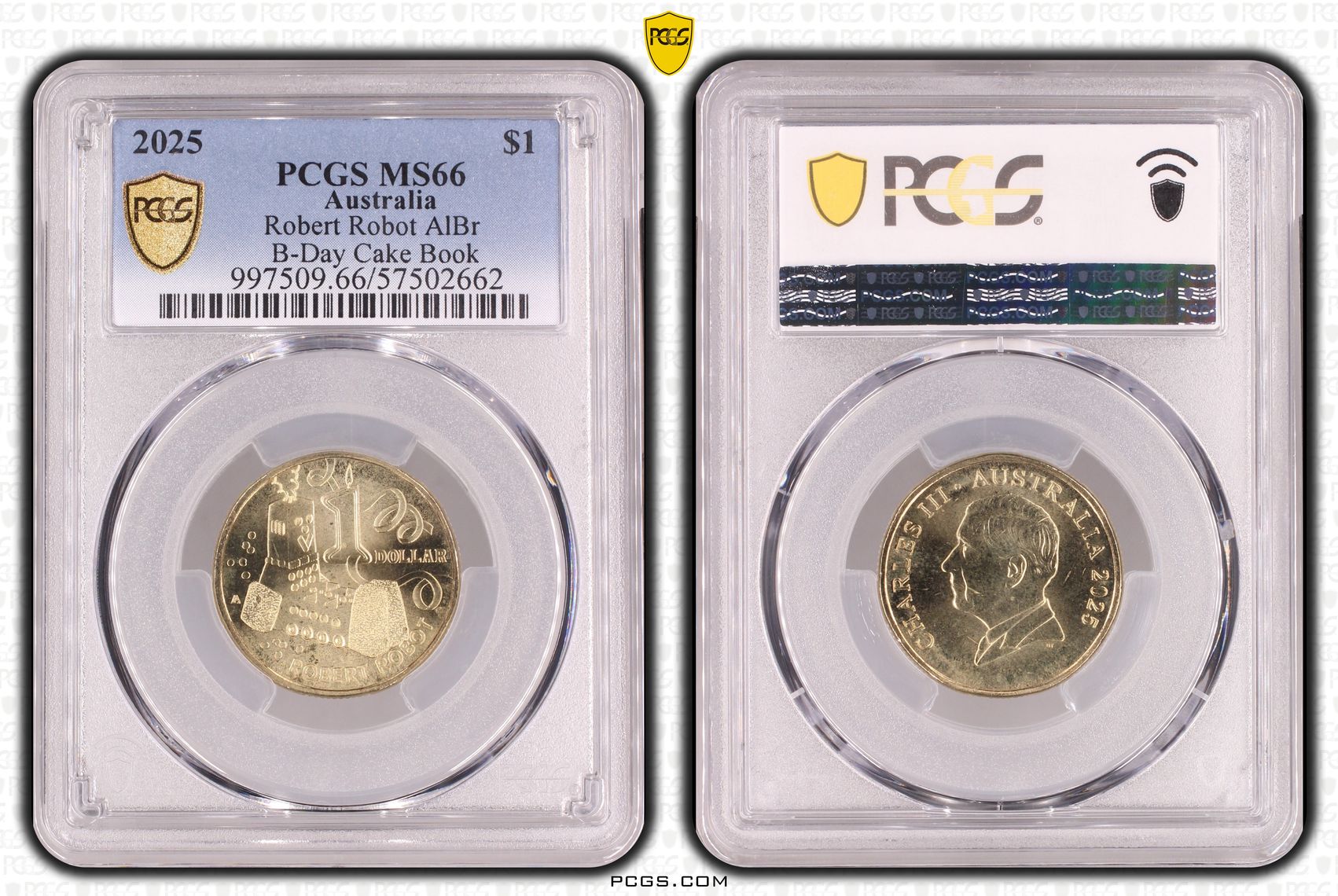 420 · Robert Robot AlBr B-Day Cake Book, One Dollar, 2025, PCGS MS66