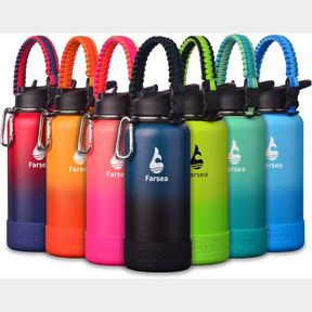 32 OUNCES FARSEA INSULATED WATER BOTTLE WITH PARACORD HANDLE, PROTECTIVE SILICONE BOOT AND 2 LIDS (STRAW LID & SPOUT LID), STAINLE