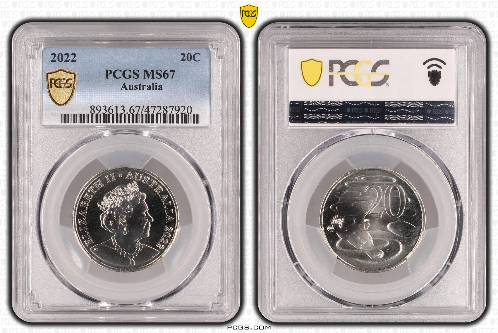 121 · Elizabeth II, Twenty Cent, 2022, PCGS MS67