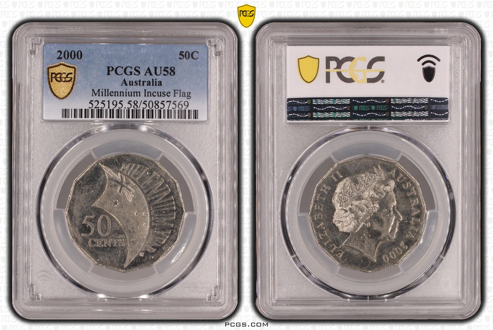 86 · Millennium Incuse Flag , Fifty Cent, 2000, PCGS AU58