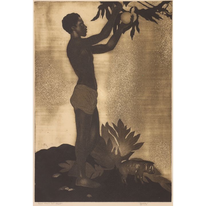 John Kelly ''Bread Fruit Boy, Hawaii Etching with Aquatint