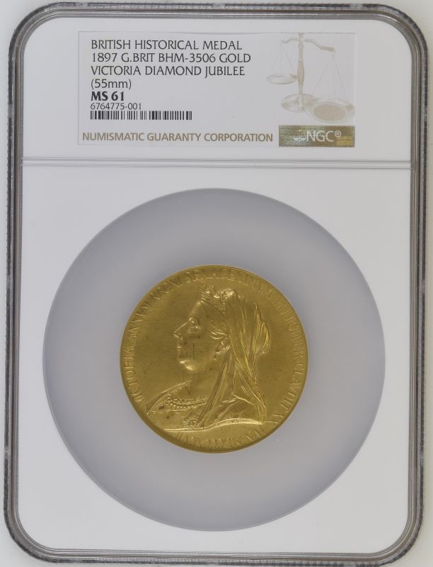 1897 Gold Medal Diamond Jubilee 55mm NGC MS 61 with Original Box 