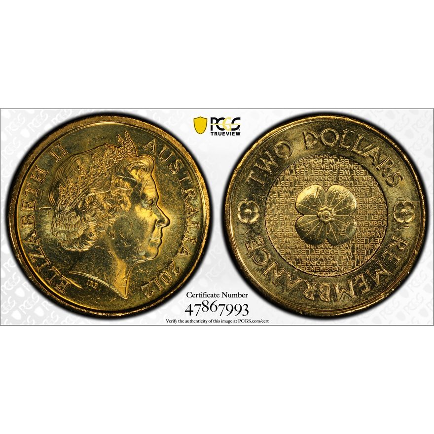Remembrance Day, Two Dollar, 2012, PCGS Genuine  - UNC Details (92 - Cleaned)