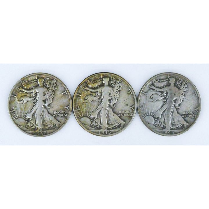 Box 3pc US Walking Liberty Silver Half Dollars