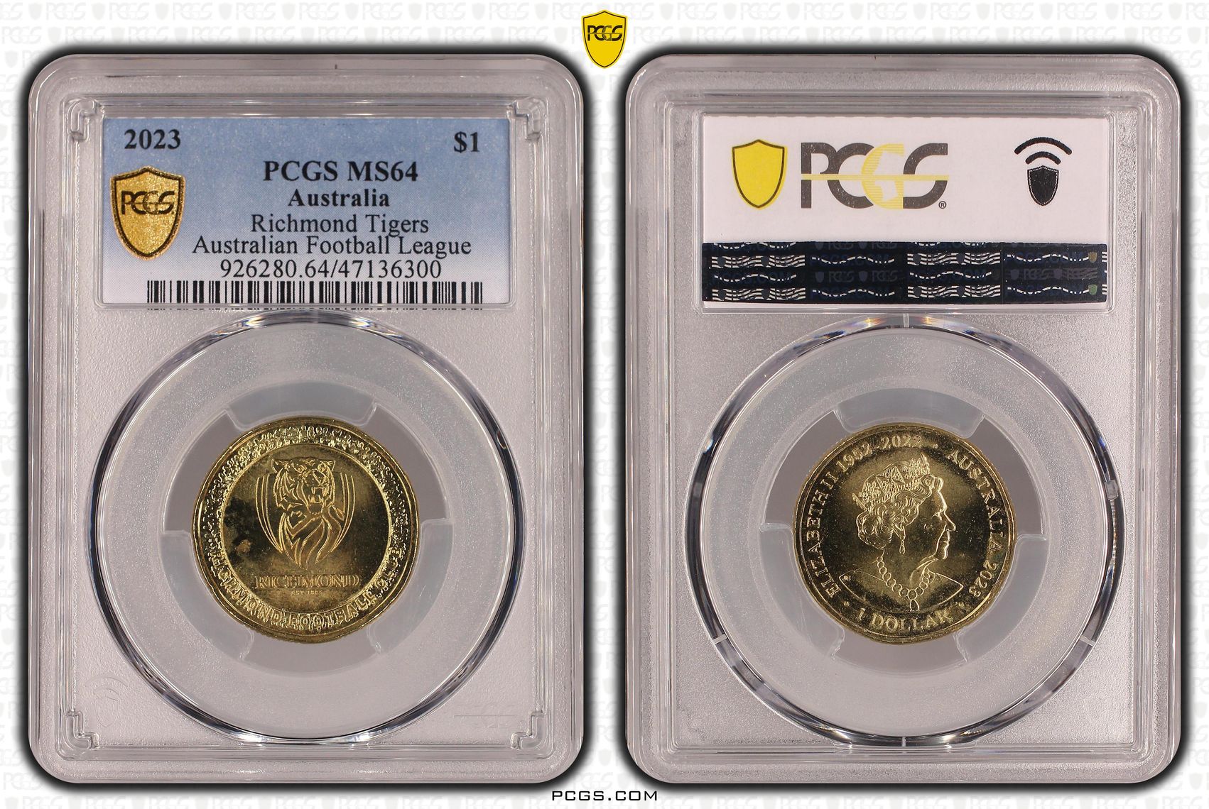 Elizabeth II, AFL - Richmond Tigers, One Dollar, 2023, PCGS MS64