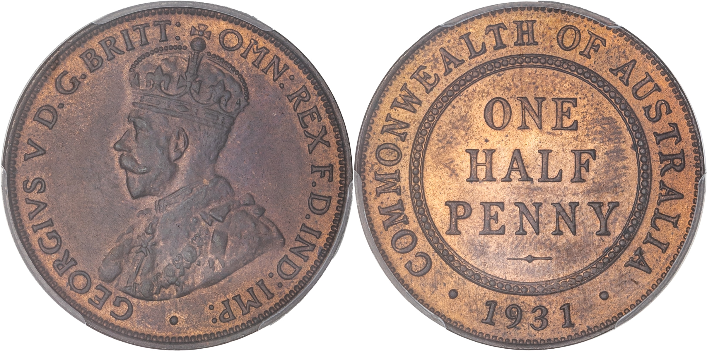 George V, Halfpenny, 1931, PCGS MS64RB