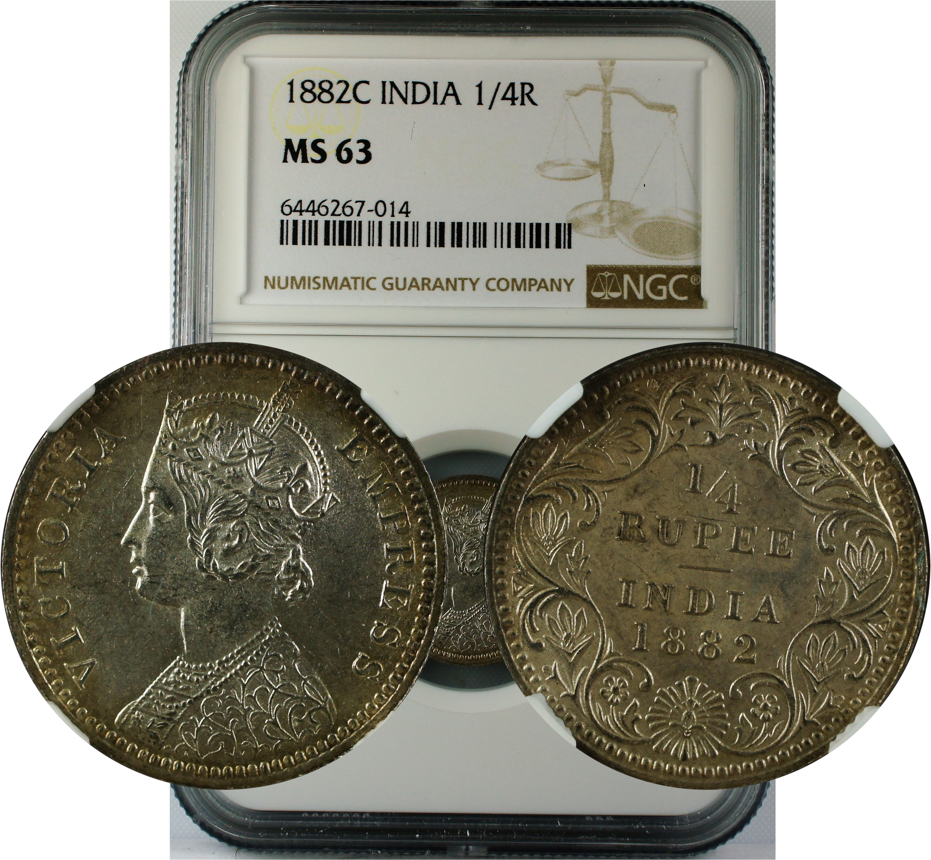 1882 C INDIA 1/4 RUPEE MS63
