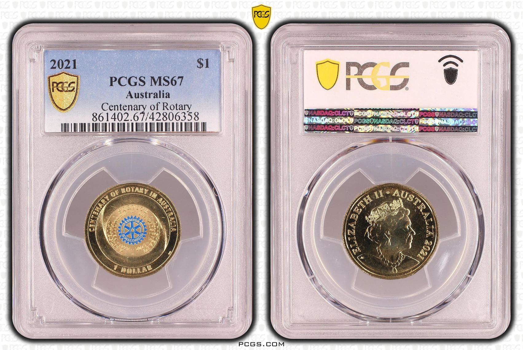 Elizabeth II, Centenary of Rotary, One Dollar, 2021, PCGS MS67