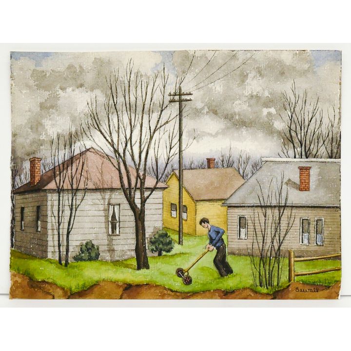 Edward Sewall ''Lawn Mowing'' (Rural Scene) WPA Era Watercolor
