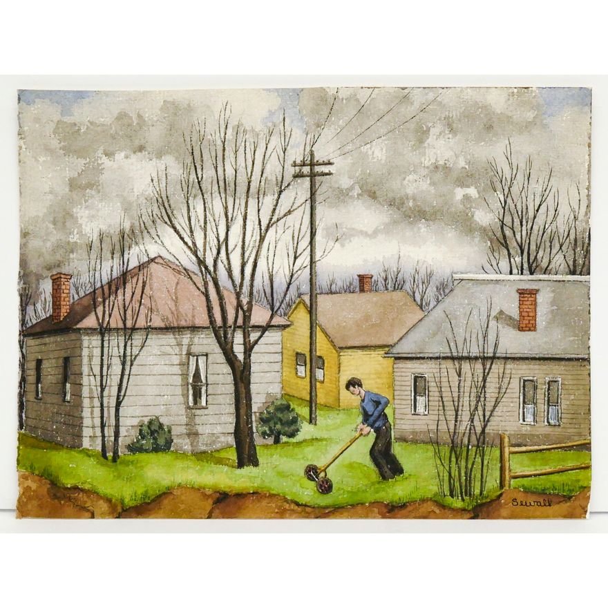 Edward Sewall ''Lawn Mowing'' (Rural Scene) WPA Era Watercolor