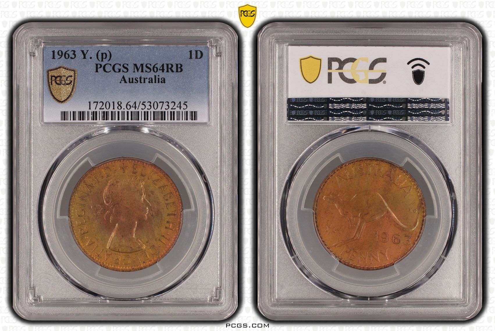 Elizabeth II, Penny, 1963 Y., PCGS MS64RB