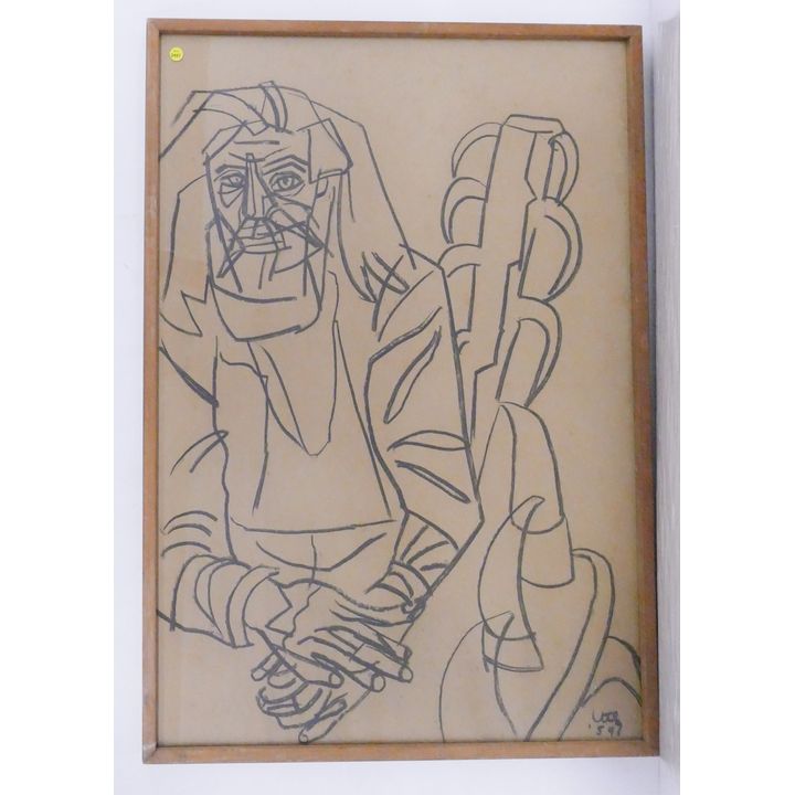 Windsor Utley 'The Pharaoh' Charcoal on Paper- 39x28'' framed