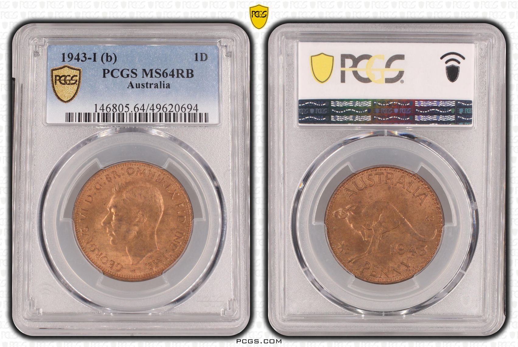 George VI, Penny, 1943-I, PCGS MS64RB