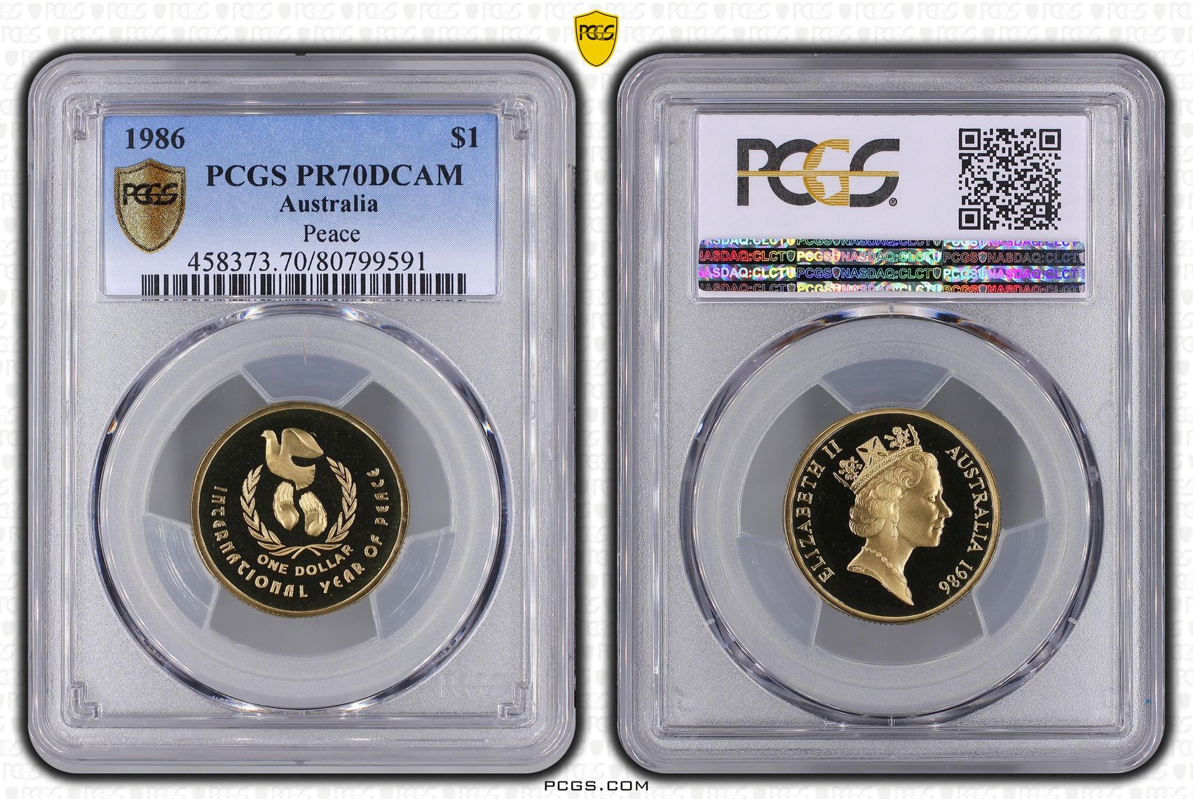 Peace, One Dollar, 1986, PCGS PR70DCAM