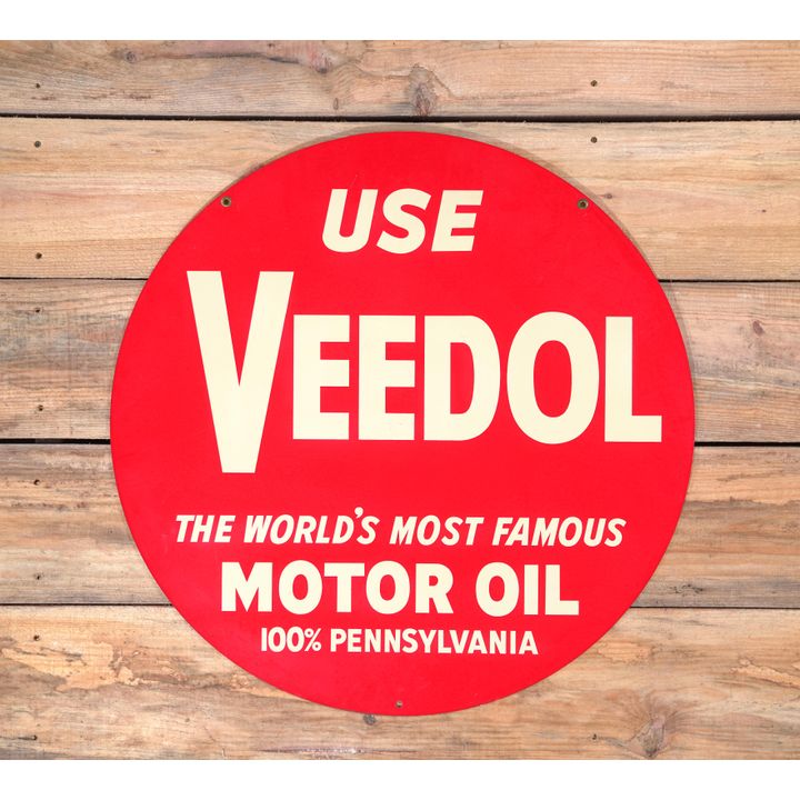 30" Use Veedol Motor Oil "The World's Most Famous" Double Sided Metal Sign TAC 9.5